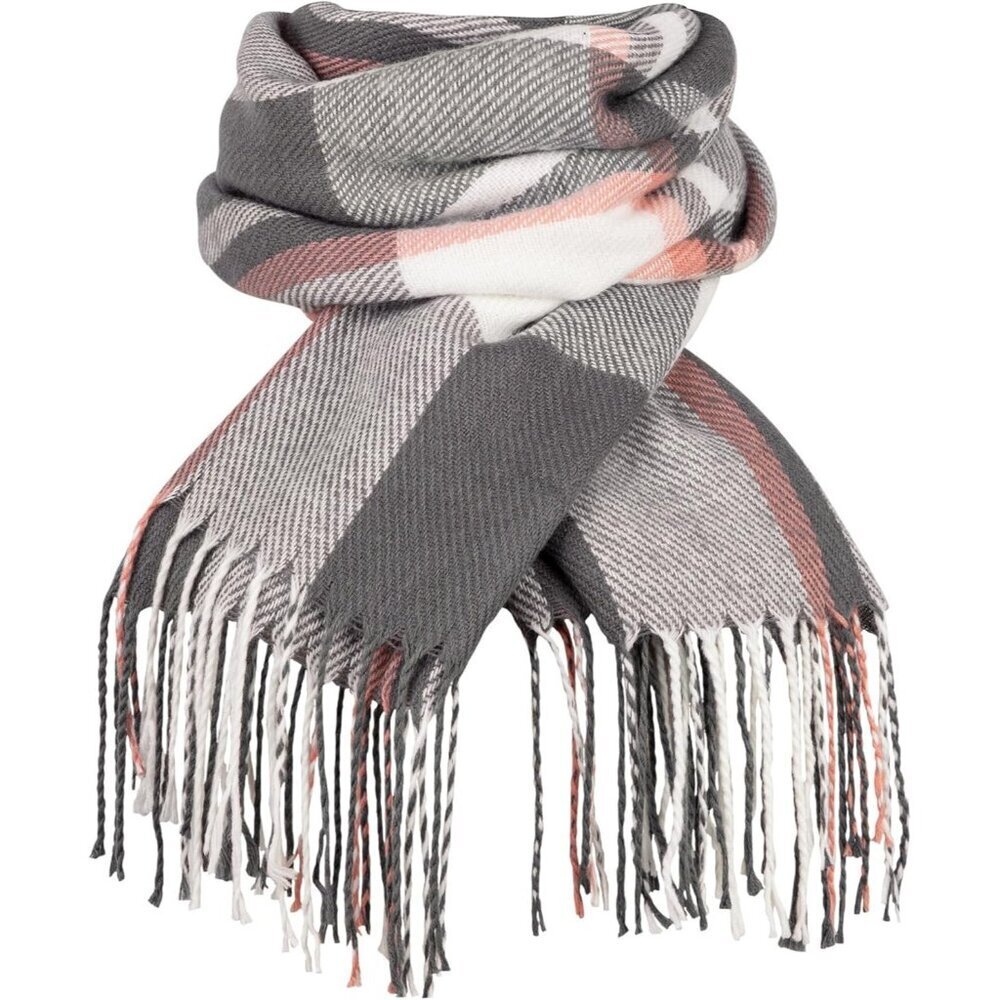 Women's Gray Beige Lattice Scarf Fashion Long Plaid Shawls Wraps Big Grid Winter